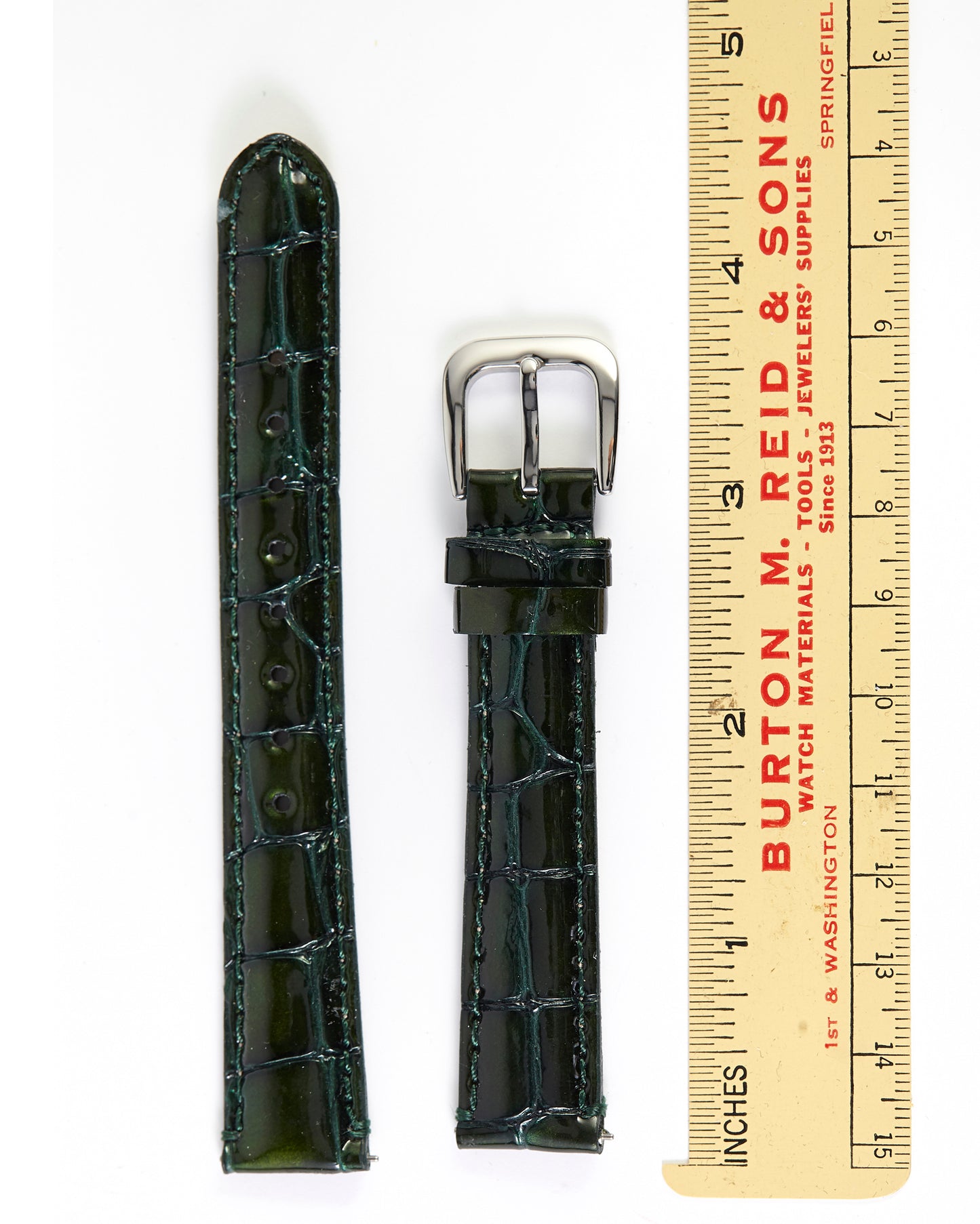 Ecclissi 16mm x 14mm Green Leather Crocodile Grain Strap original Buckle 23945