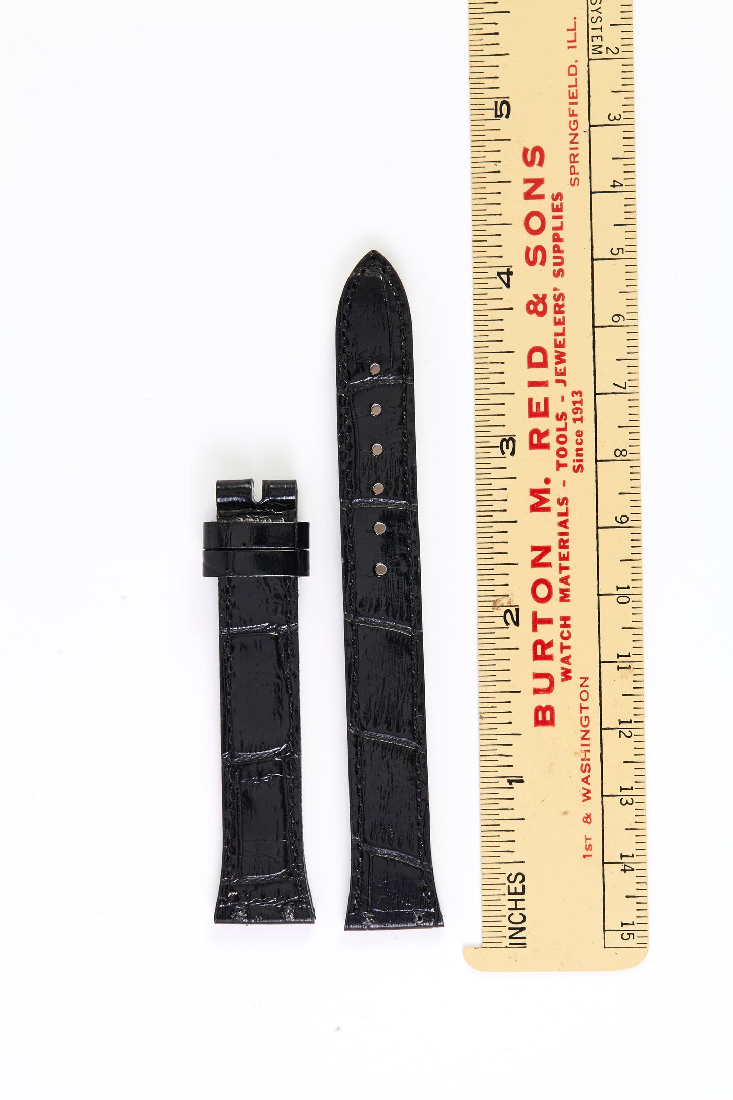 Ecclissi 14mm x 12mm Black Alligator Grain Leather Strap with screw holes 22350