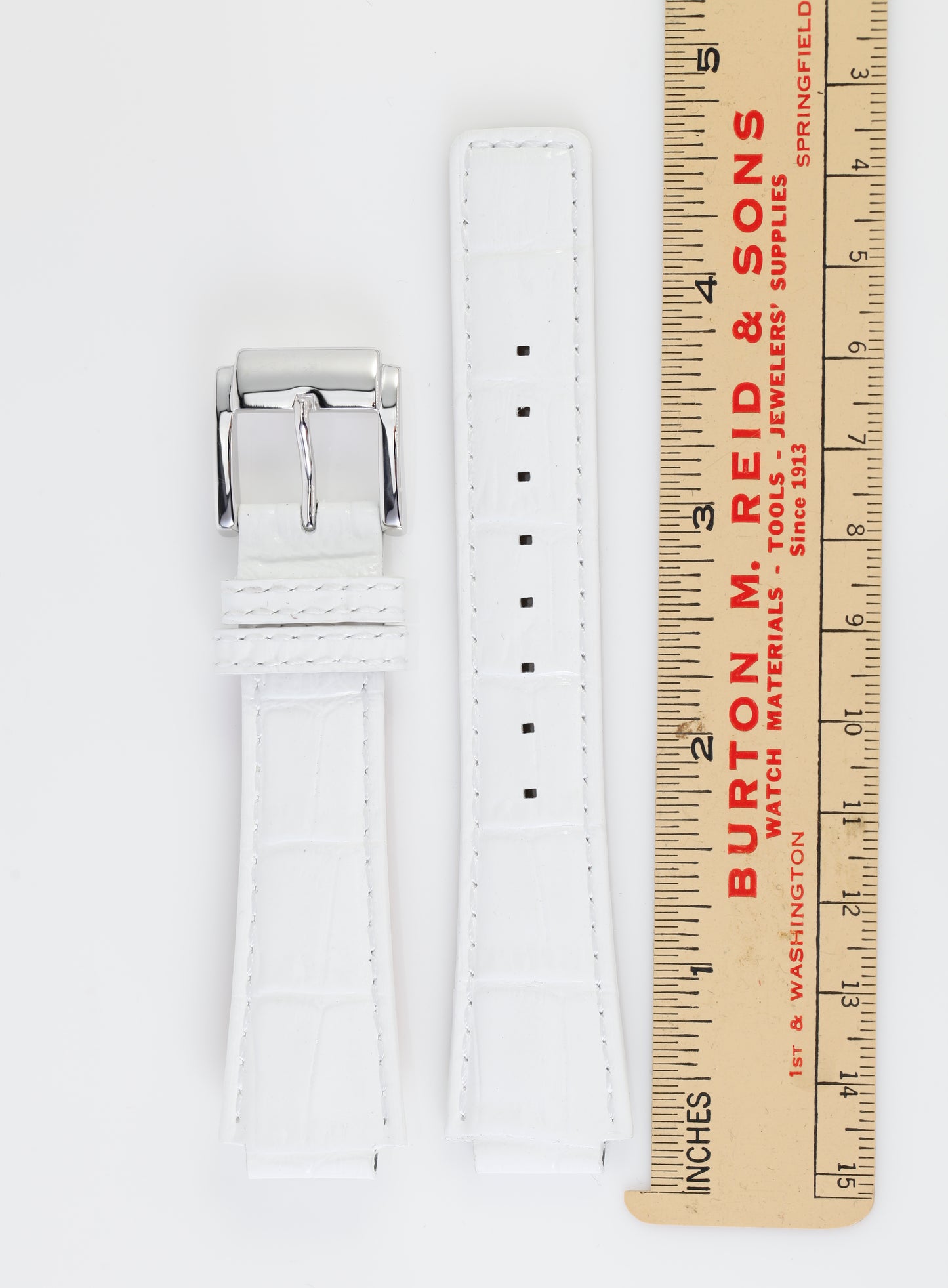 Ecclissi 14mm x 16mm White Alligator Grain Notched Leather Strap Original Buckle 23995