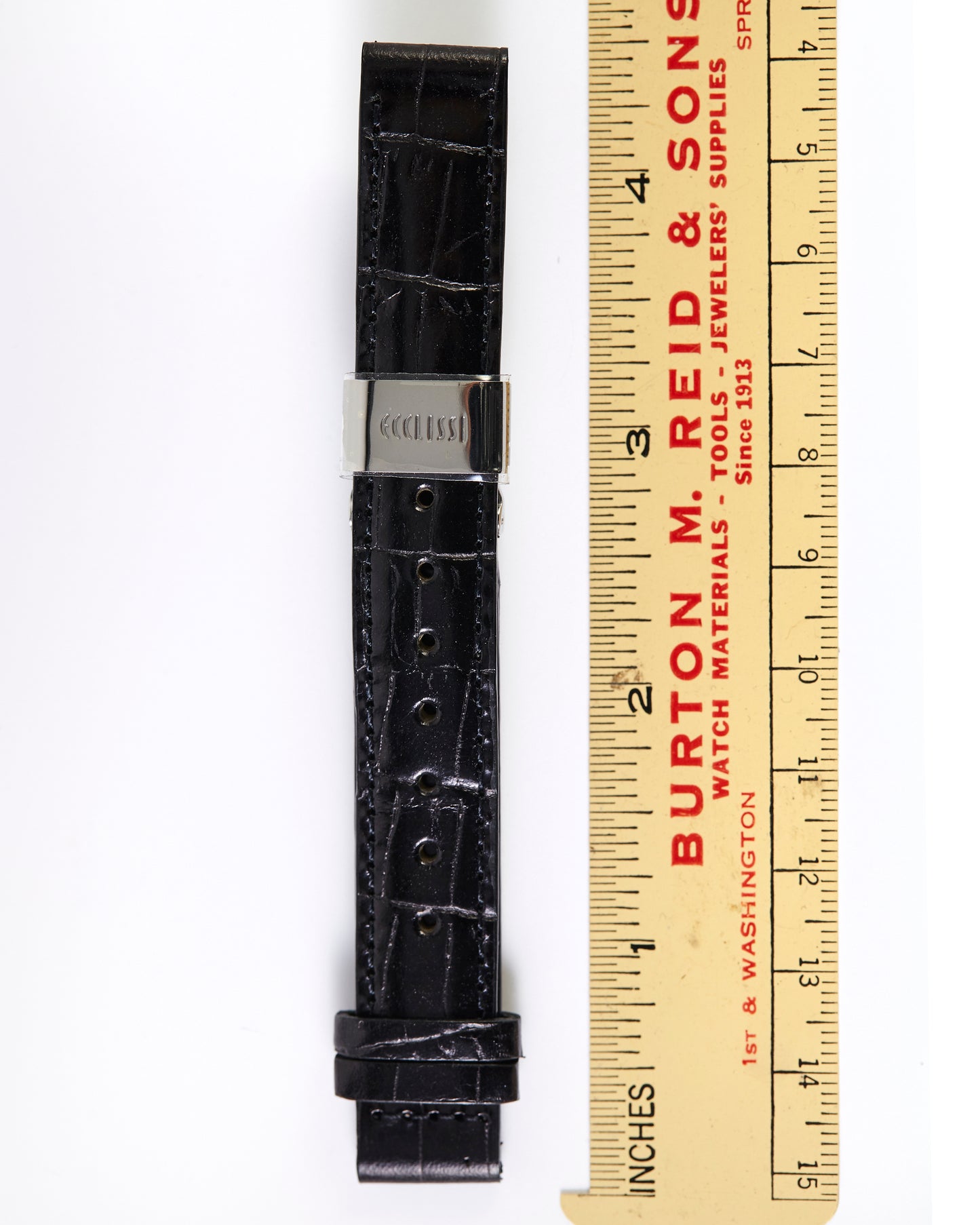 Ecclissi 14mm x 14mm Black Alligator Grain Leather Strap with deployment buckle 21770