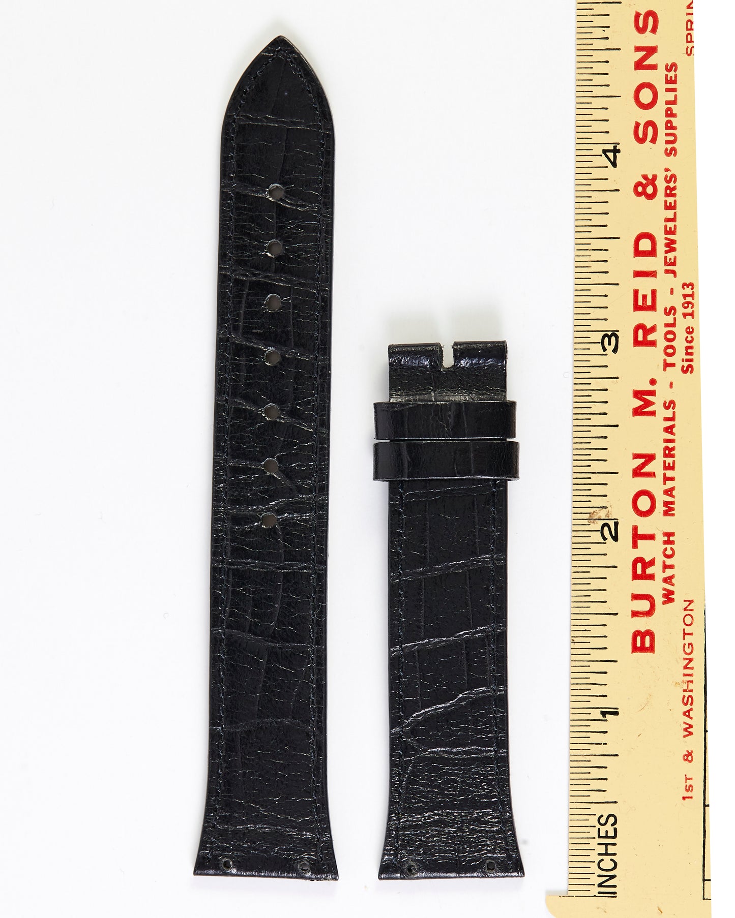 Ecclissi 20mm x 16mm Black Alligator Grain Leather Strap with screw holes 10456