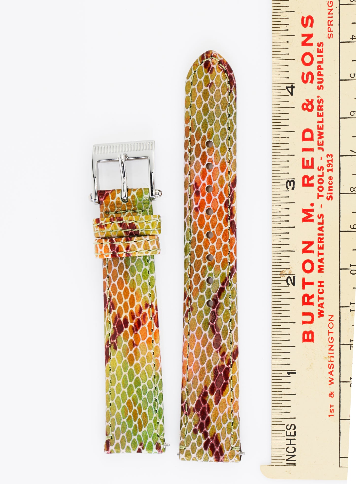 Ecclissi 16mm x 14mm Multi-Colored Leather Snakeskin Grain Strap original Buckle 23945