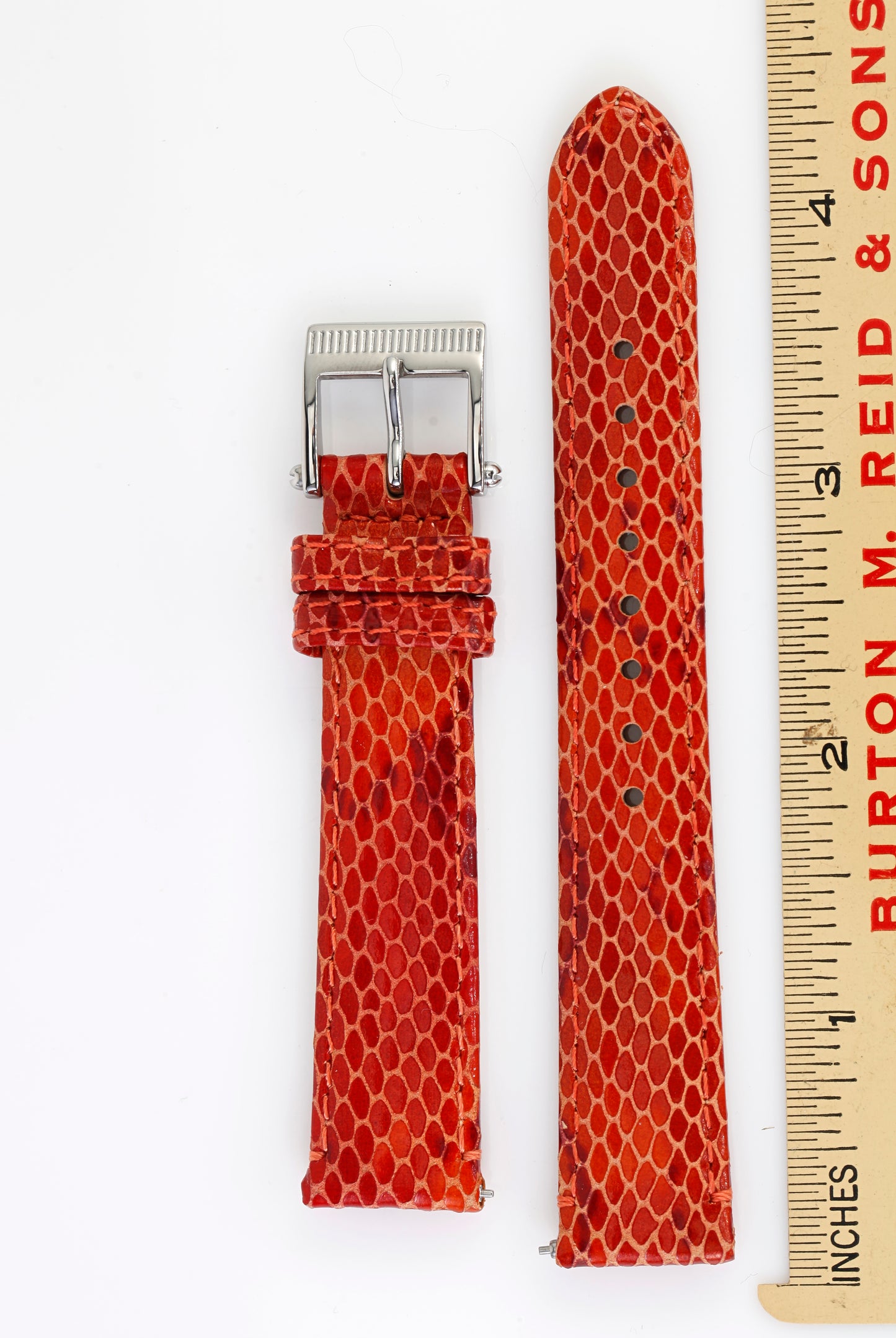 Ecclissi 16mm x 14mm Red Leather Snakeskin Grain Strap original Buckle 23945