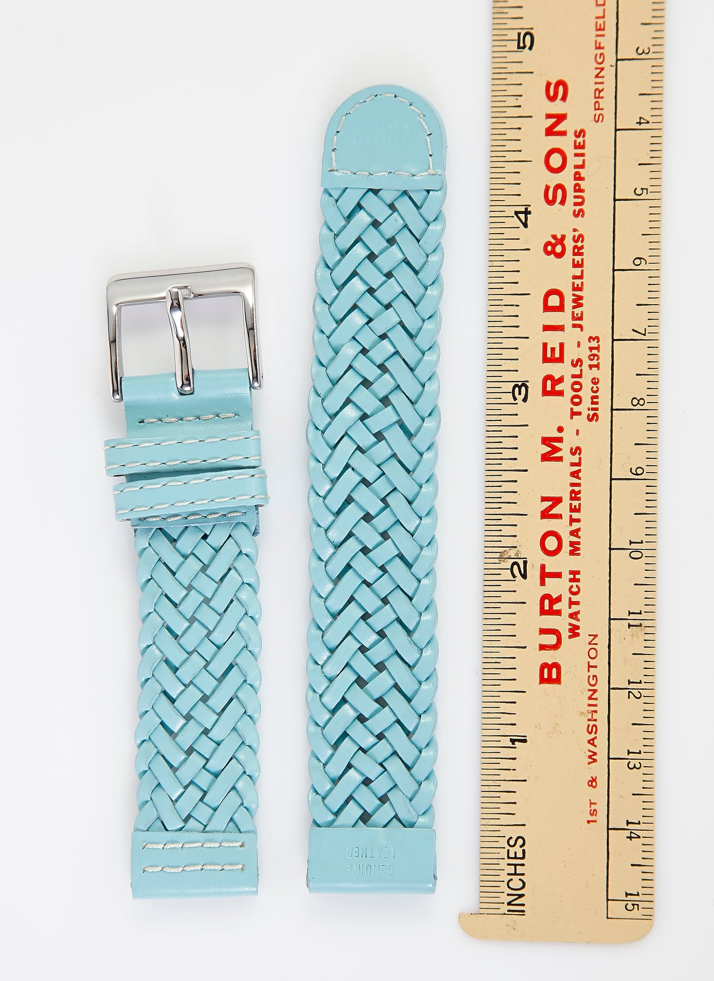 Ecclissi 18mm x 18mm Light Blue Leather Weave Strap original Buckle 23290 463249