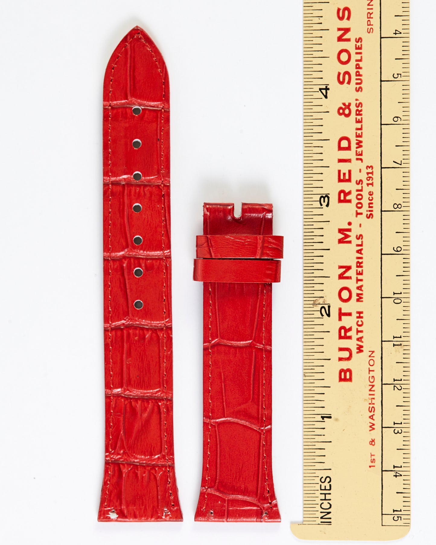 Ecclissi 20mm x 16mm Red Alligator Grain Leather Strap with screw holes 10456