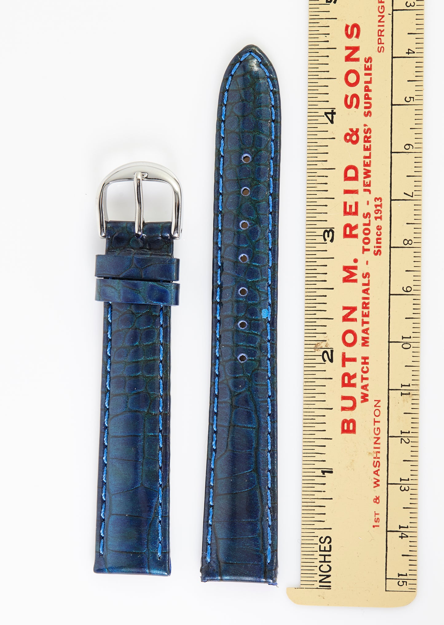 Ecclissi 16mm x 14mm Blue Shiny Leather Crocodile Grain Strap original Buckle 23515