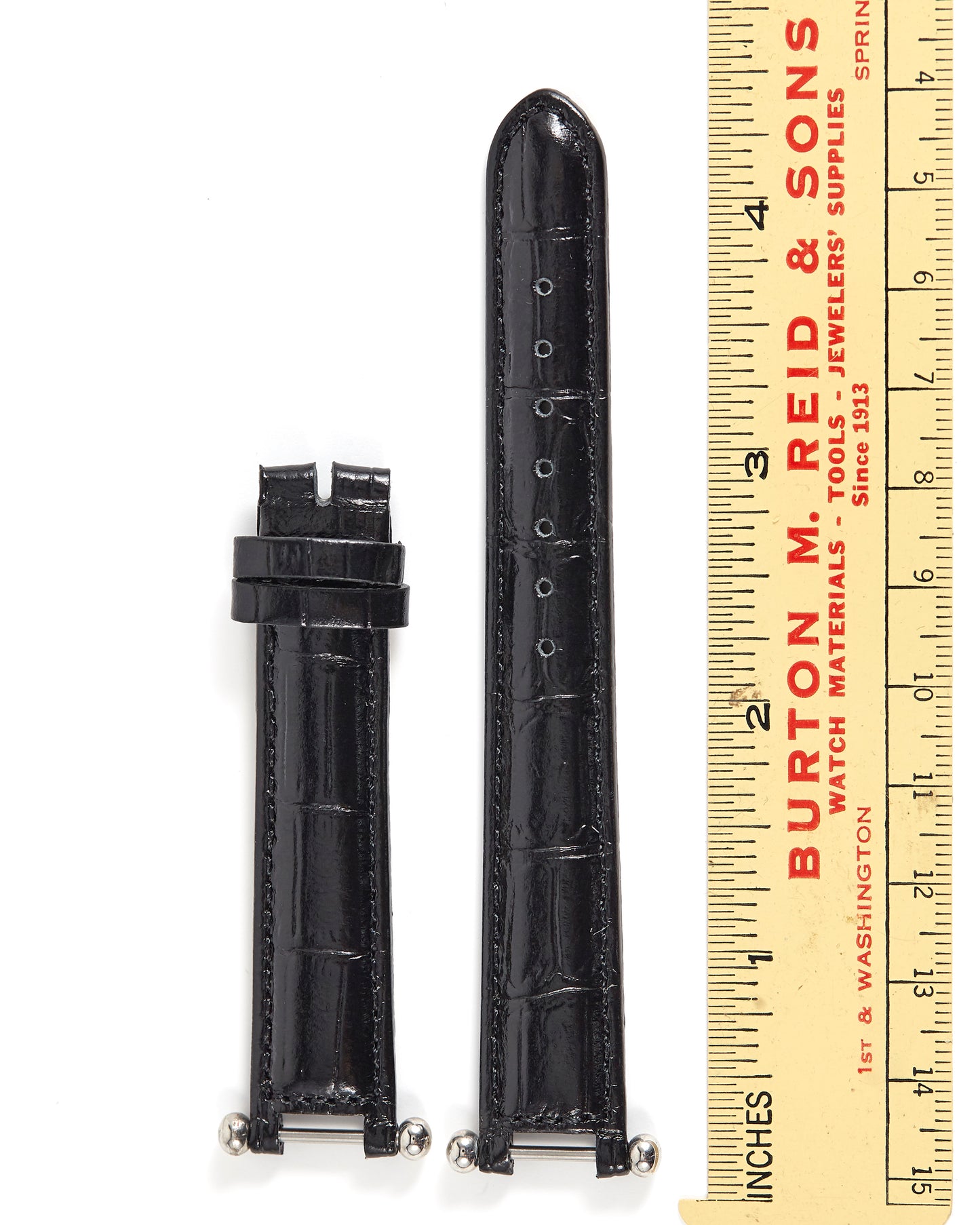 Ecclissi 15mm x 13mm Black Alligator Grain Strap notched with attachments 22340