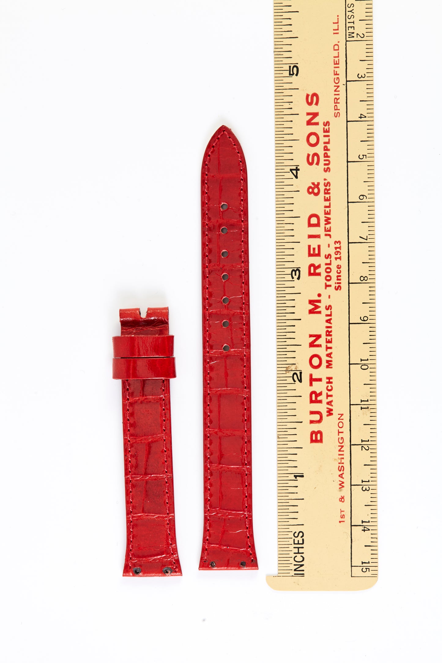 Ecclissi 14mm x 12mm Red Alligator Grain Leather Strap with screw holes 22350