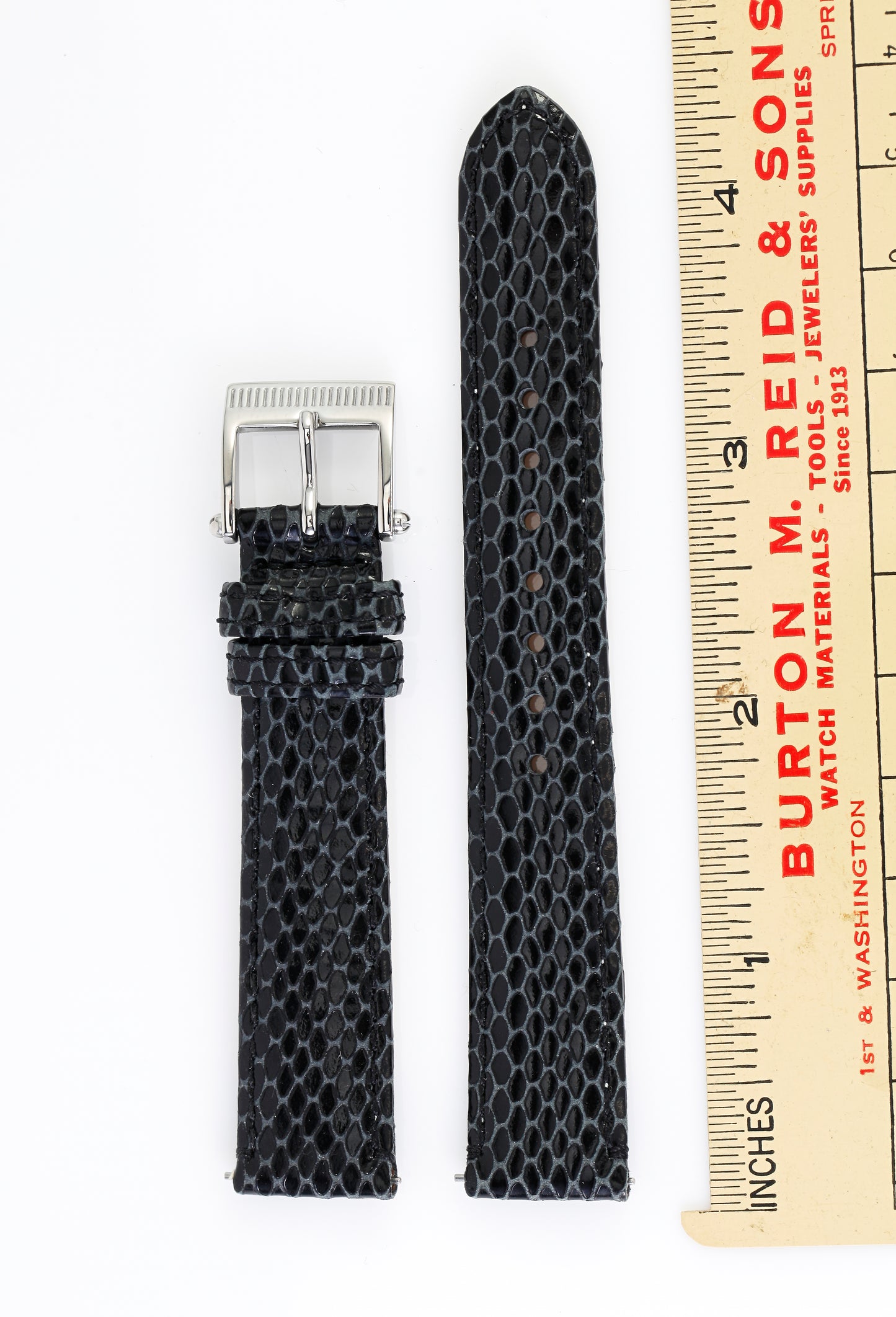 Ecclissi 16mm x 14mm Black Leather Snakeskin Grain Strap original Buckle 23945