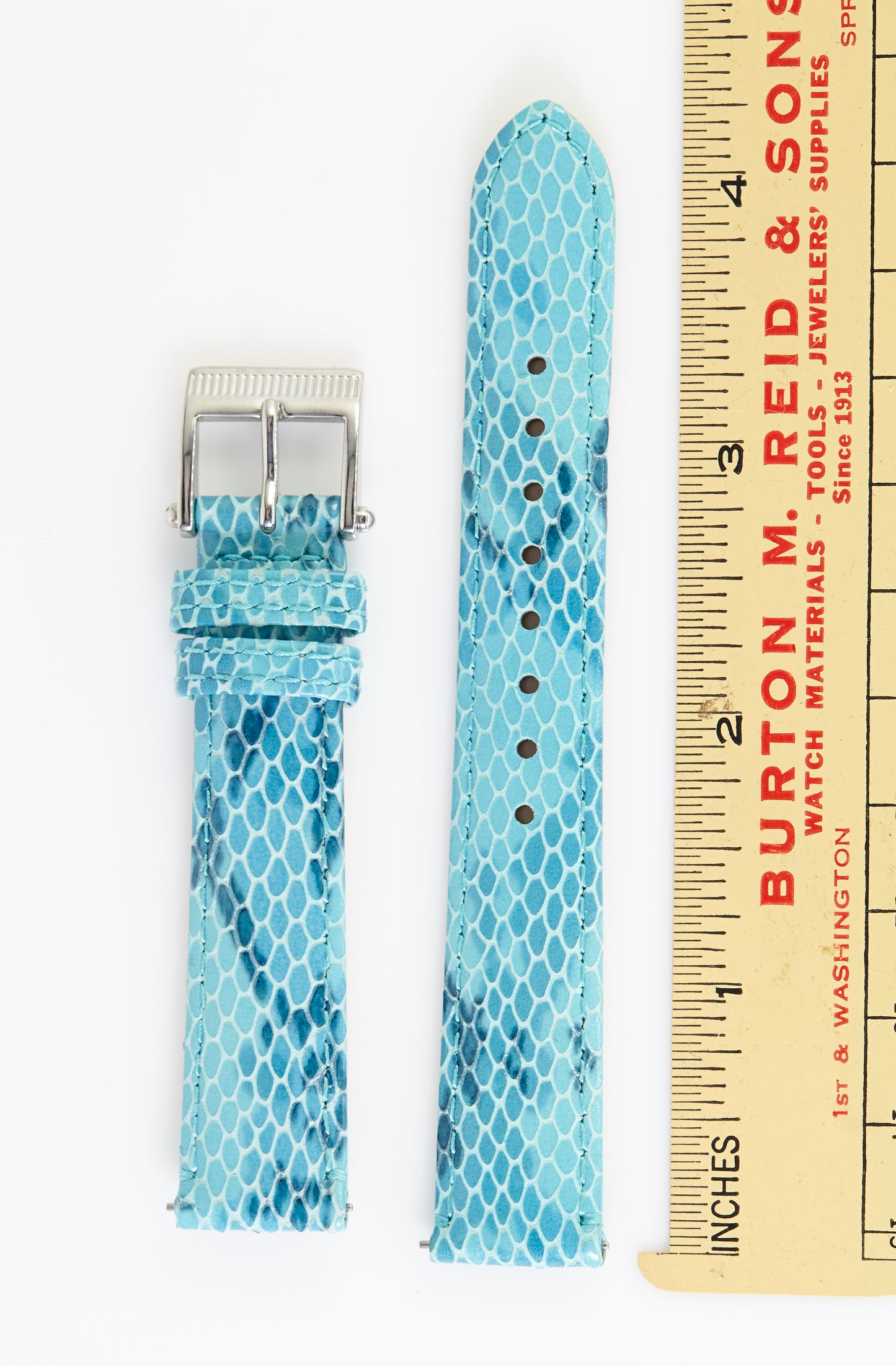 Ecclissi 16mm x 14mm Light Blue Leather Snakeskin Grain Strap original Buckle 23945