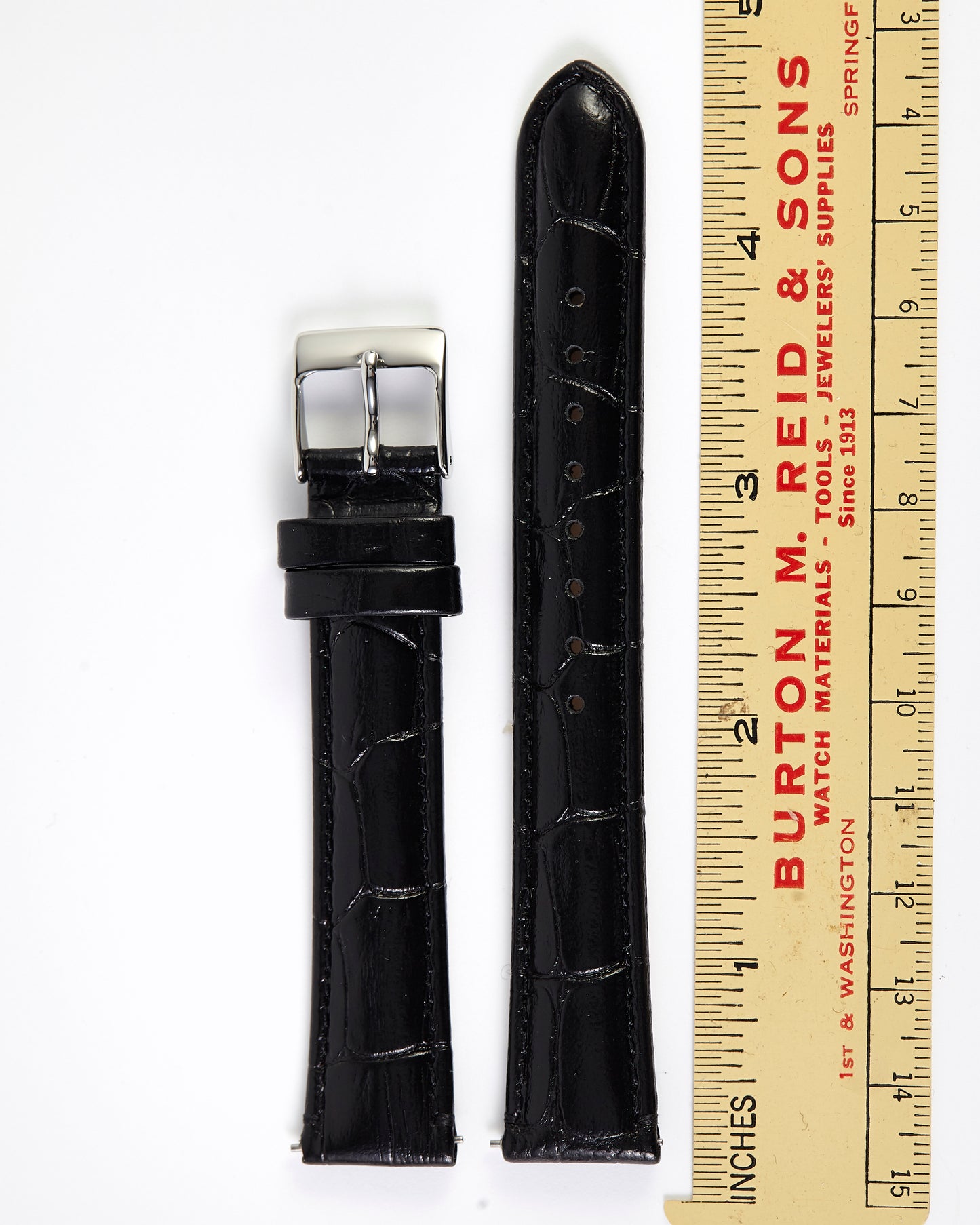 Ecclissi 16mm x 14mm Black Alligator Grain Strap original steel Buckle 33761 33762
