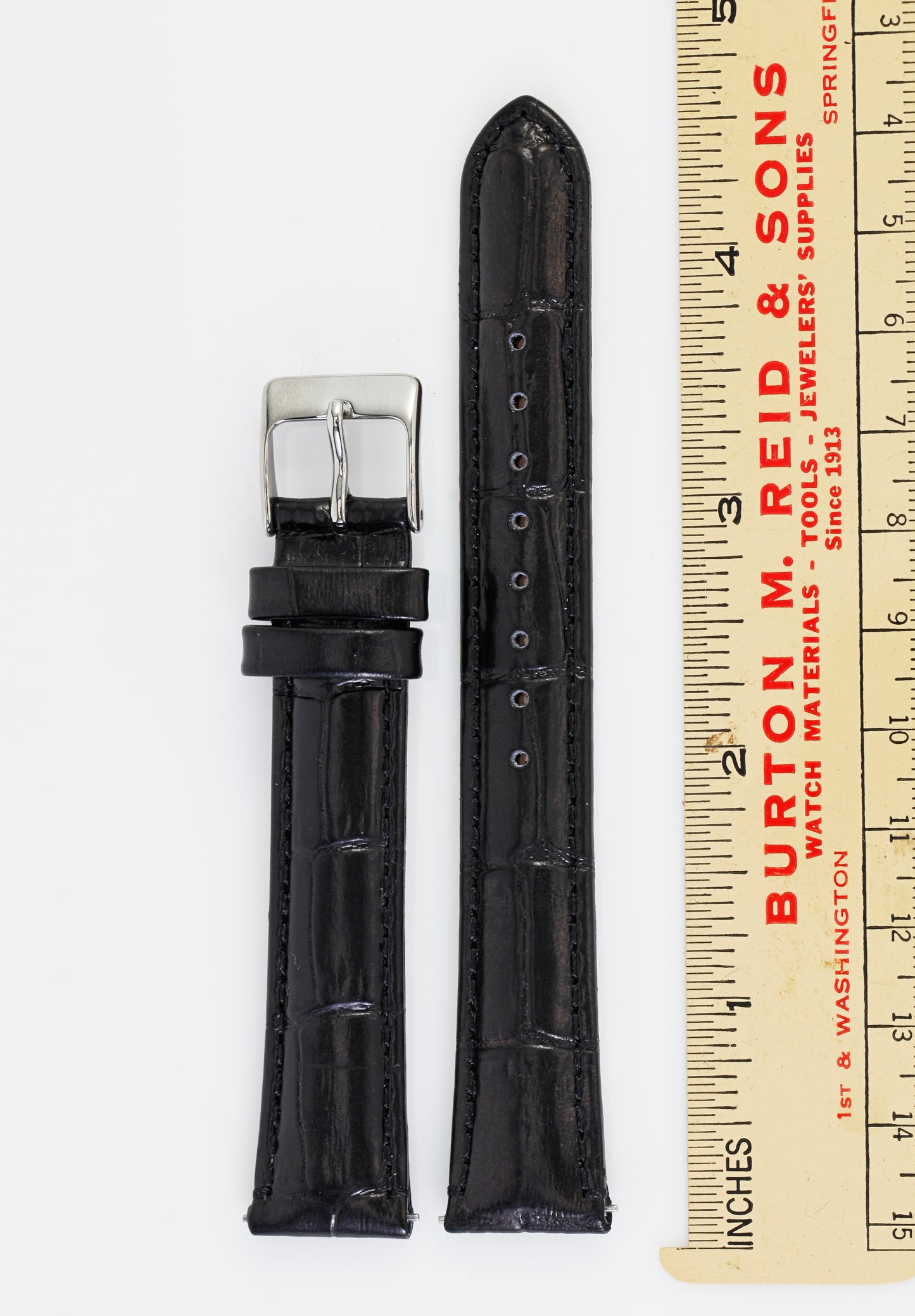 Ecclissi 16mm x 14mm Black Alligator Grain Leather Strap original Buckle 32024