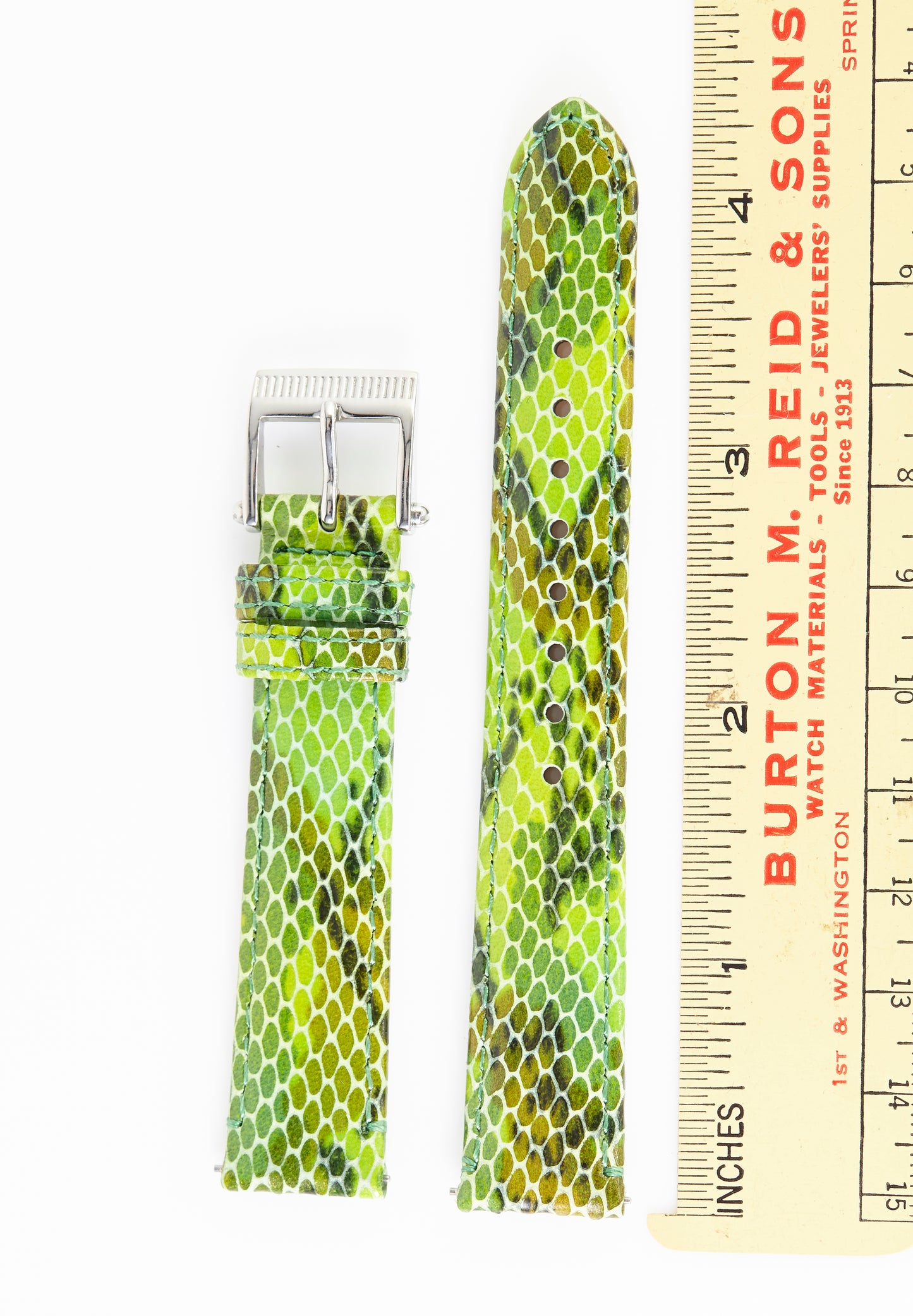 Ecclissi 16mm x 14mm Green Leather Snakeskin Grain Strap original Buckle 23945