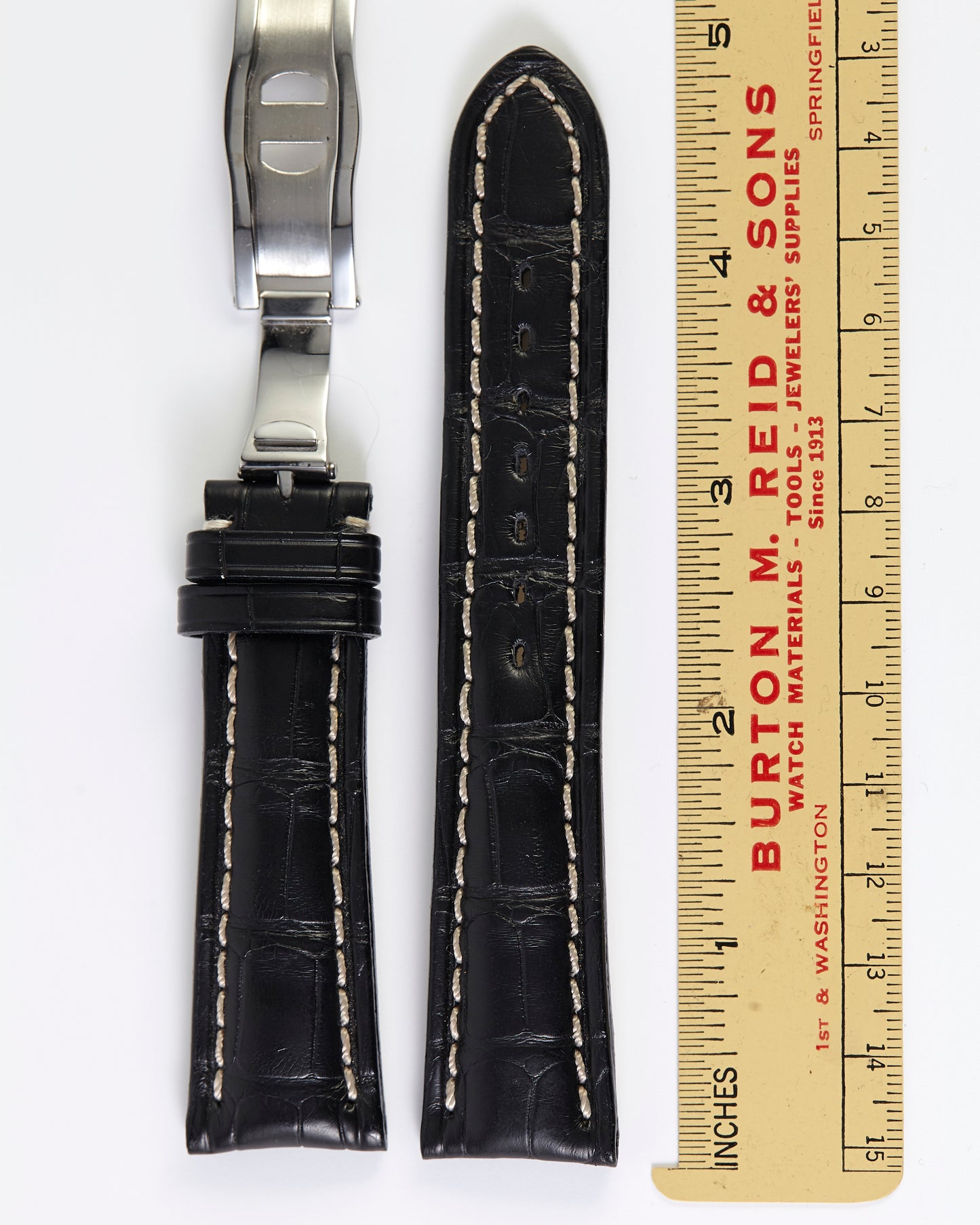 Armand Nicolet Black Alligator Leather Strap with OEM Deployment Buckle 22mm x 18mm