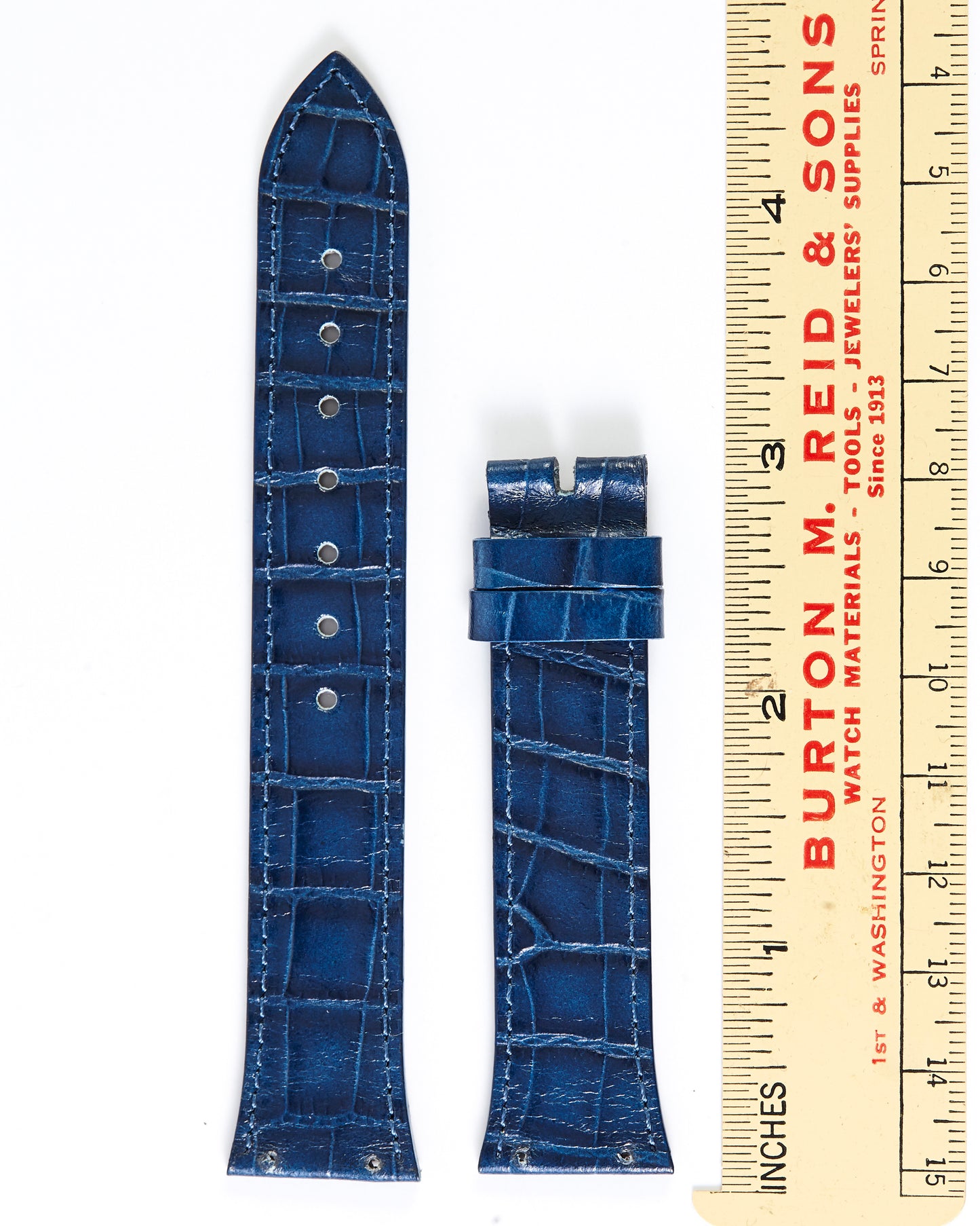 Ecclissi 20mm x 16mm Blue Alligator Grain Leather Strap with screw holes 10456