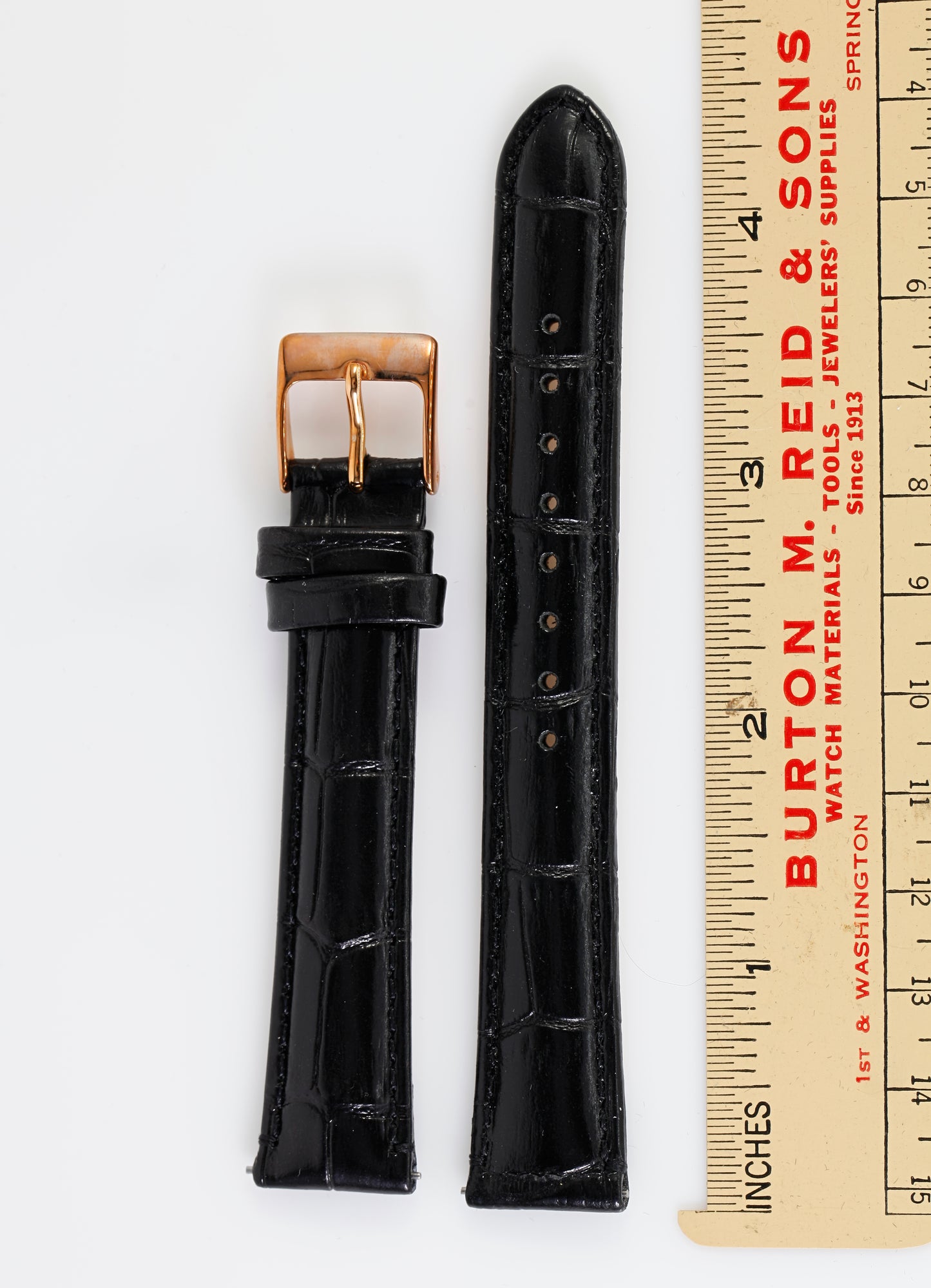 Ecclissi 16mm x 14mm Black Alligator Grain Strap with original rose Buckle 33761 33762