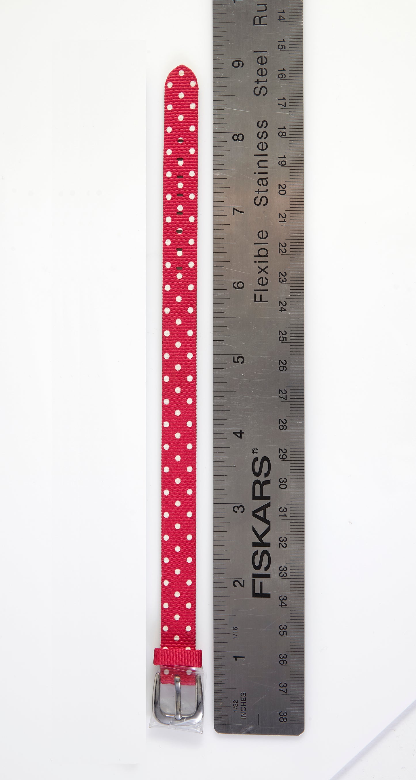 Ecclissi 12mm Red & White Polka Dot Ribbon Leather Ladies One-Piece Strap 23180 23183