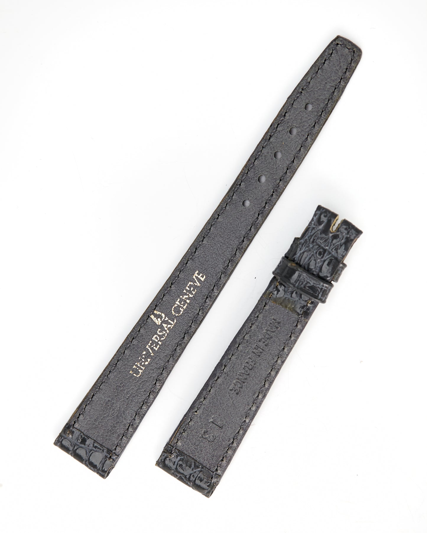 Universal Geneve 13mm x 11mm Vintage Dark Shiny Grey Crocodile Strap