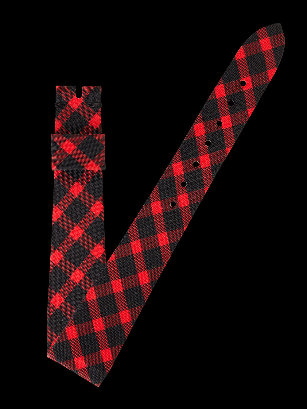 Universal Geneve 18mm x 13mm Vintage Black & Red Plaid Fabric Strap NOS