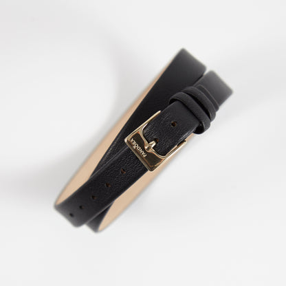 Pandora SW1332 Double Wrap Black Leather Strap with Yellow Buckle 10mm