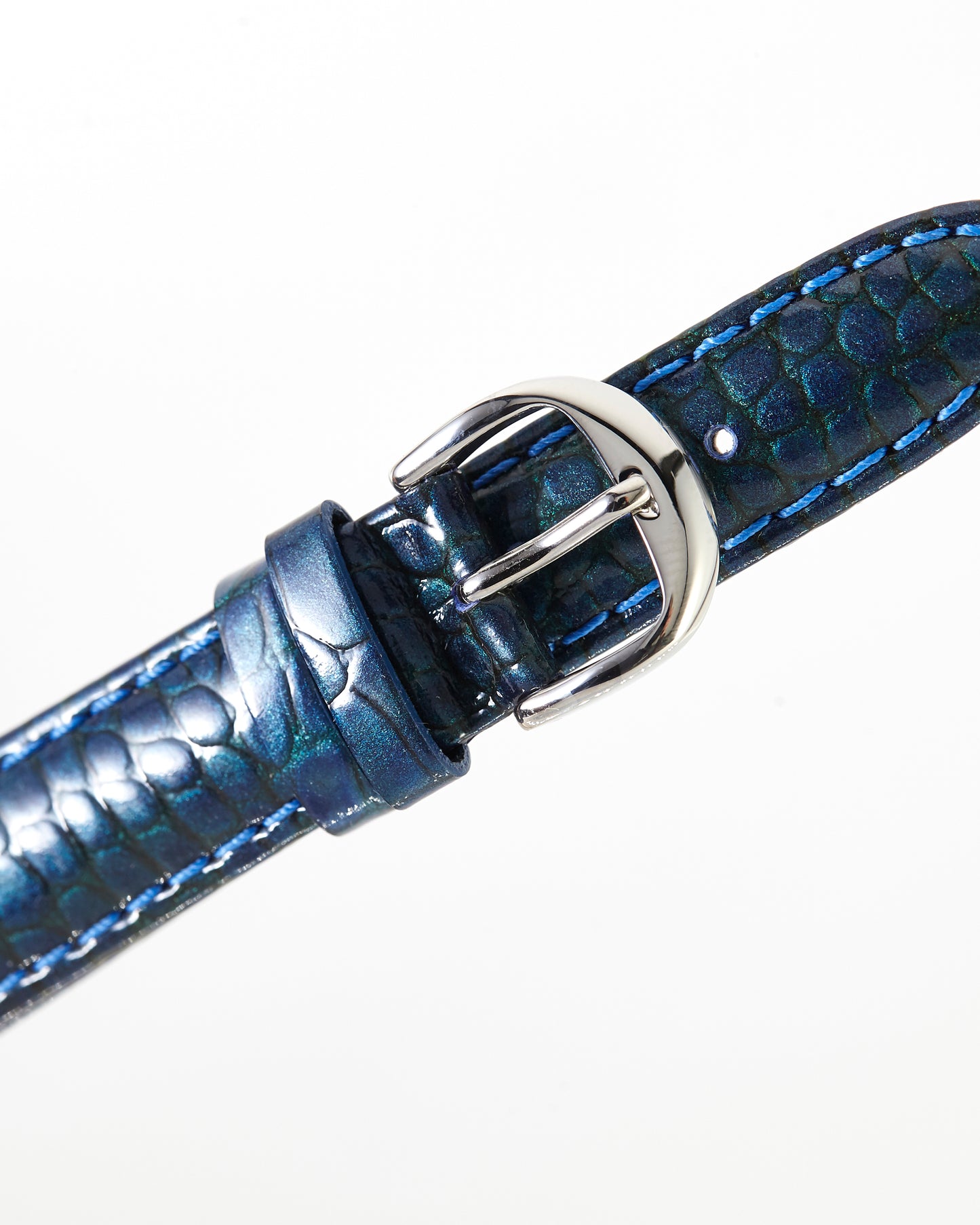 Ecclissi 16mm x 14mm Blue Shiny Leather Crocodile Grain Strap original Buckle 23515