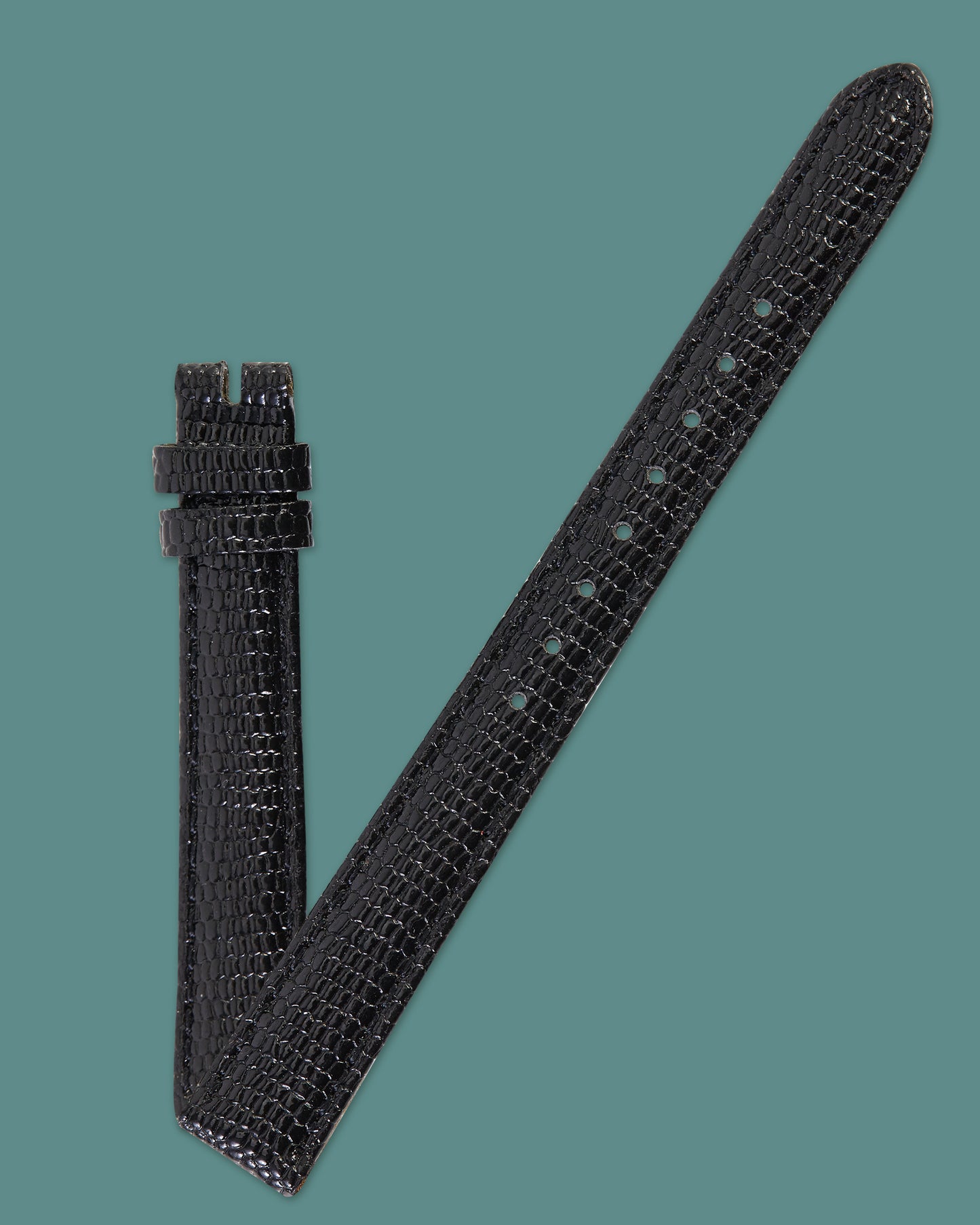 Ecclissi 12mm x 10mm Black Leather Lizard Grain Strap 23510