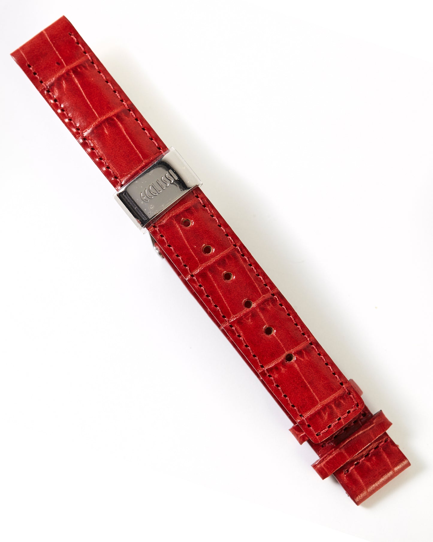 Ecclissi 21770 Red Alligator Grain Leather Strap 14mm x 14mm with deployment buckle