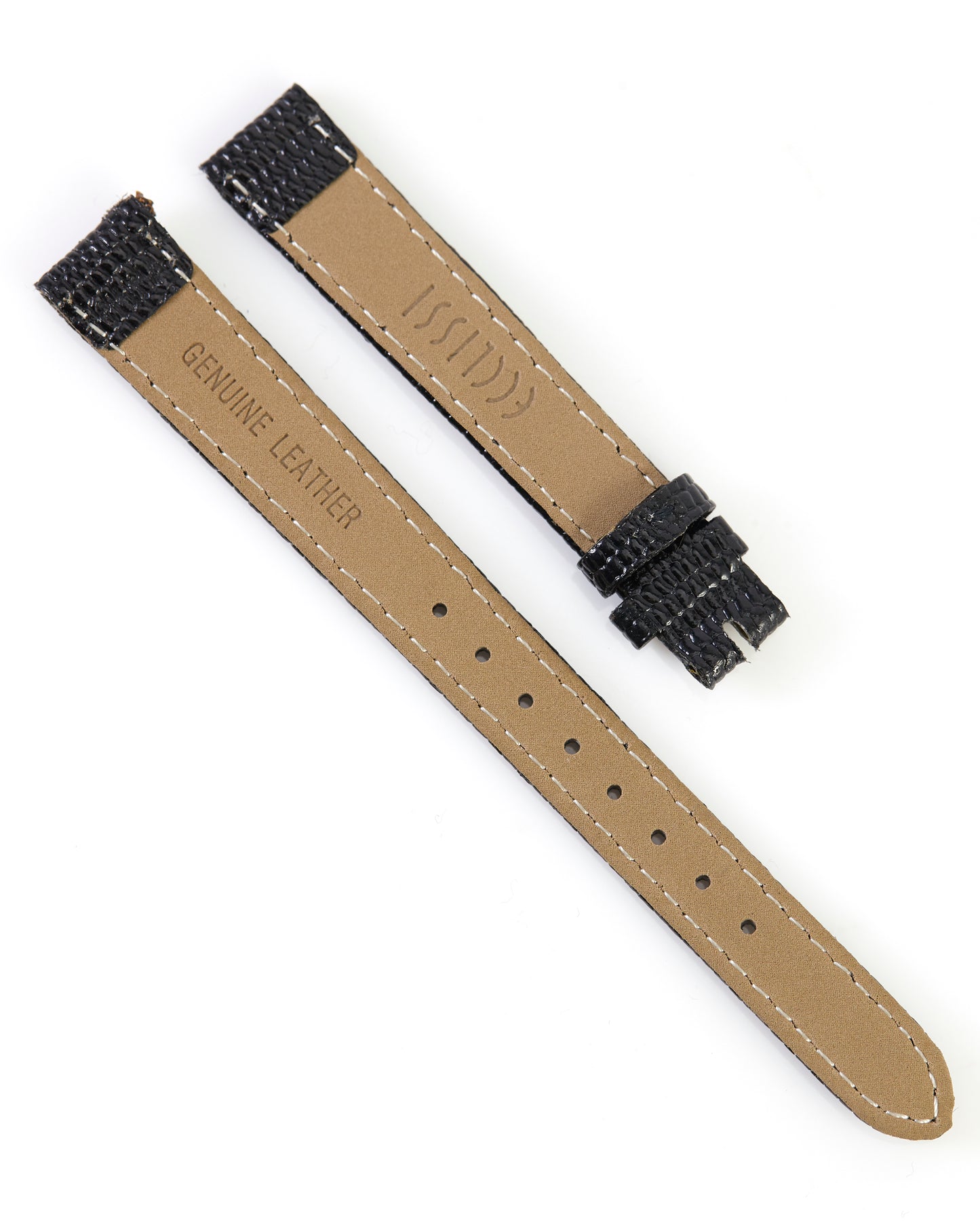 Ecclissi 12mm x 10mm Black Leather Lizard Grain Strap 23510