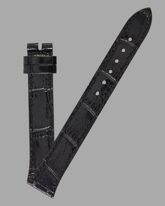 Ecclissi 14mm x 12mm Black Alligator Grain Leather Strap with screw holes 22350