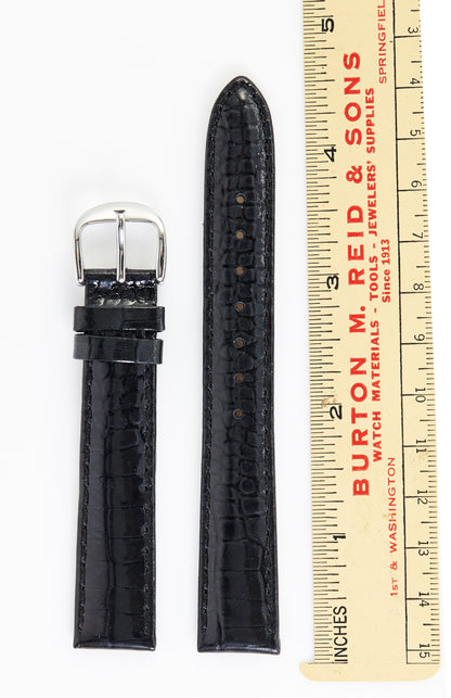 Ecclissi 16mm x 14mm Black Shiny Leather Crocodile Grain Strap original Buckle 23515