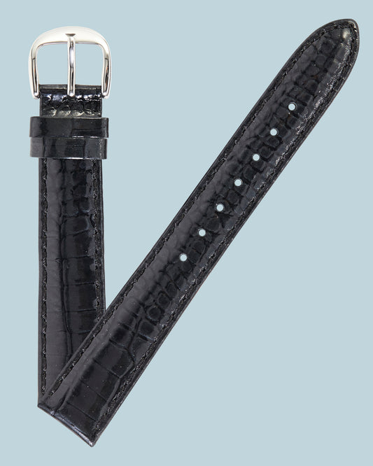 Ecclissi 16mm x 14mm Black Shiny Leather Crocodile Grain Strap original Buckle 23515