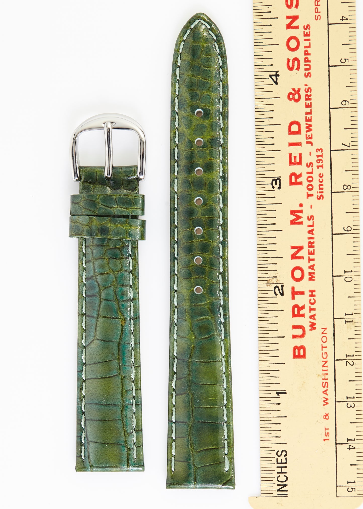 Ecclissi 16mm x 14mm Green Leather Crocodile Grain Strap original Buckle 23515