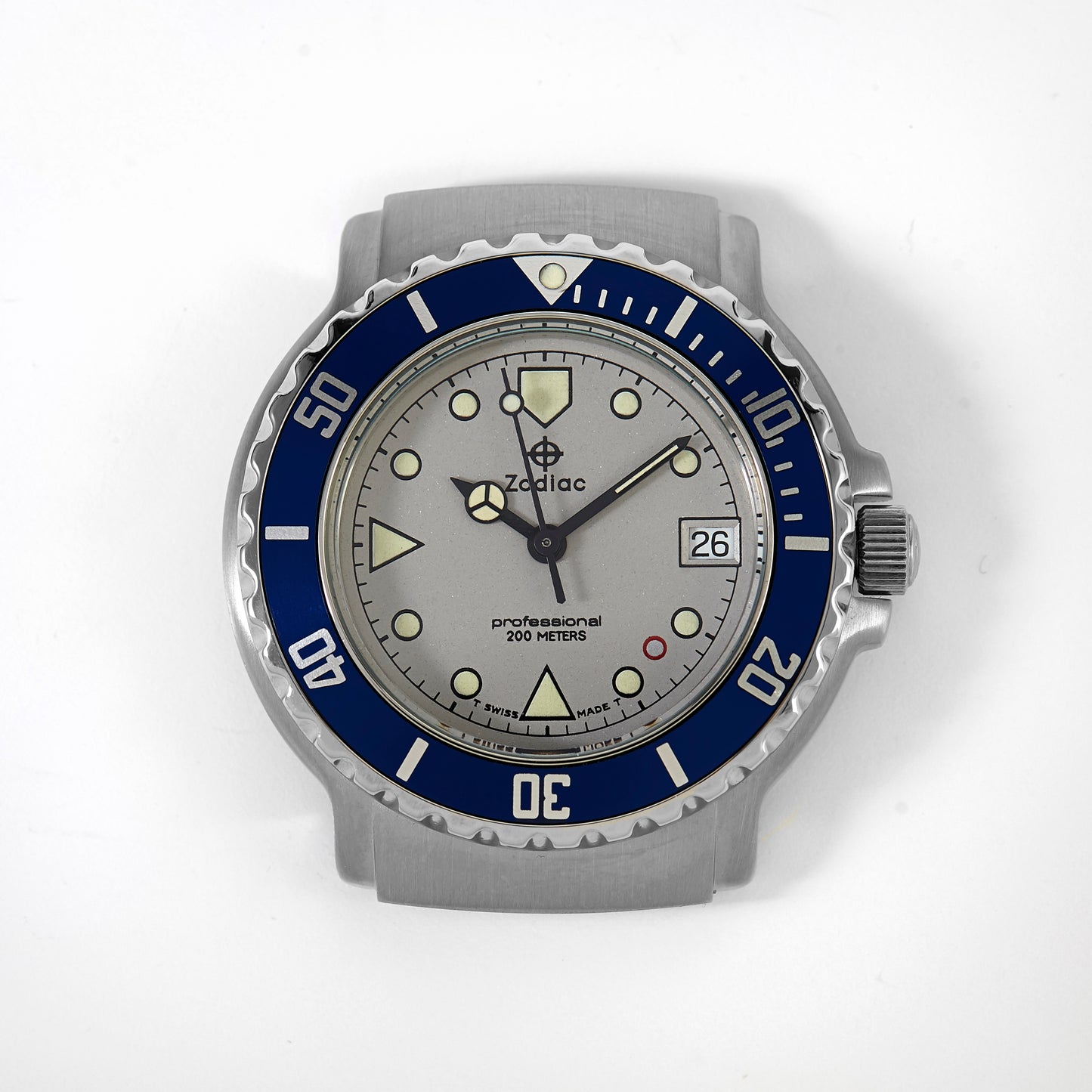 Zodiac Rare NOS 36mm Professional 200m Diving Wristwatch Head Gray Dial Blue Bezel