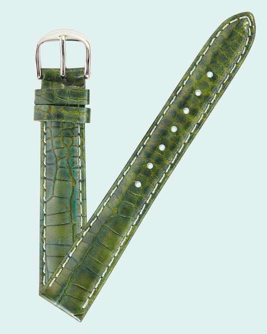 Ecclissi 16mm x 14mm Green Leather Crocodile Grain Strap original Buckle 23515
