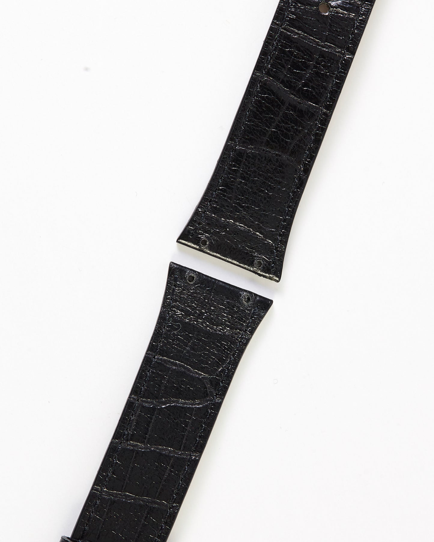 Ecclissi 10456 Black Alligator Grain Leather Strap  20mm x 16mm with screw holes