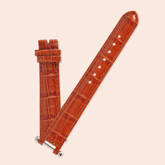 Ecclissi 15mm x 13mm Chestnut Alligator Grain Strap notched with attachments 22340