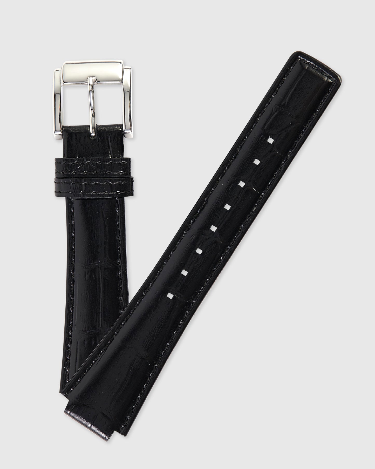 Ecclissi 14mm x 16mm Black Alligator Grain Notched Leather Strap Original Buckle 23995