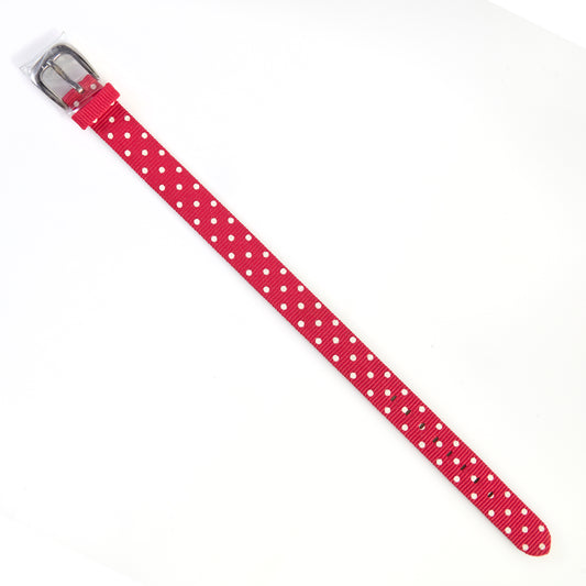 Ecclissi 12mm Red & White Polka Dot Ribbon Leather Ladies One-Piece Strap 23180 23183