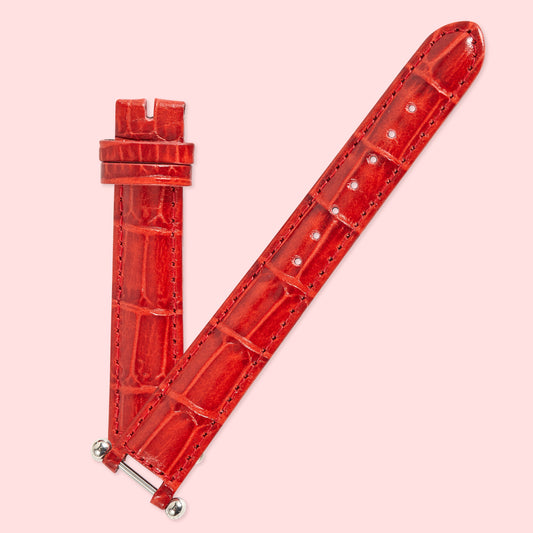 Ecclissi 15mm x 13mm Red Alligator Grain Strap notched with attachments 22340