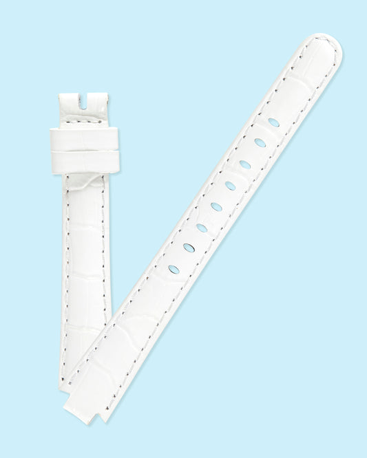 Ecclissi 13mm x 10mm notched to 7mm White Alligator Grain Ladies Leather Strap 22690