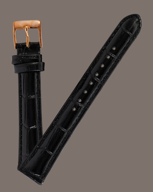 Ecclissi 16mm x 14mm Black Alligator Grain Strap with original rose Buckle 33761 33762