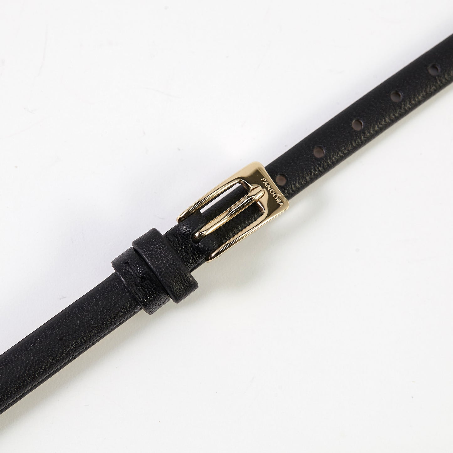 Pandora SW1155 Double Wrap Notched Black Leather Strap with Gold Buckle 4mm x 6mm