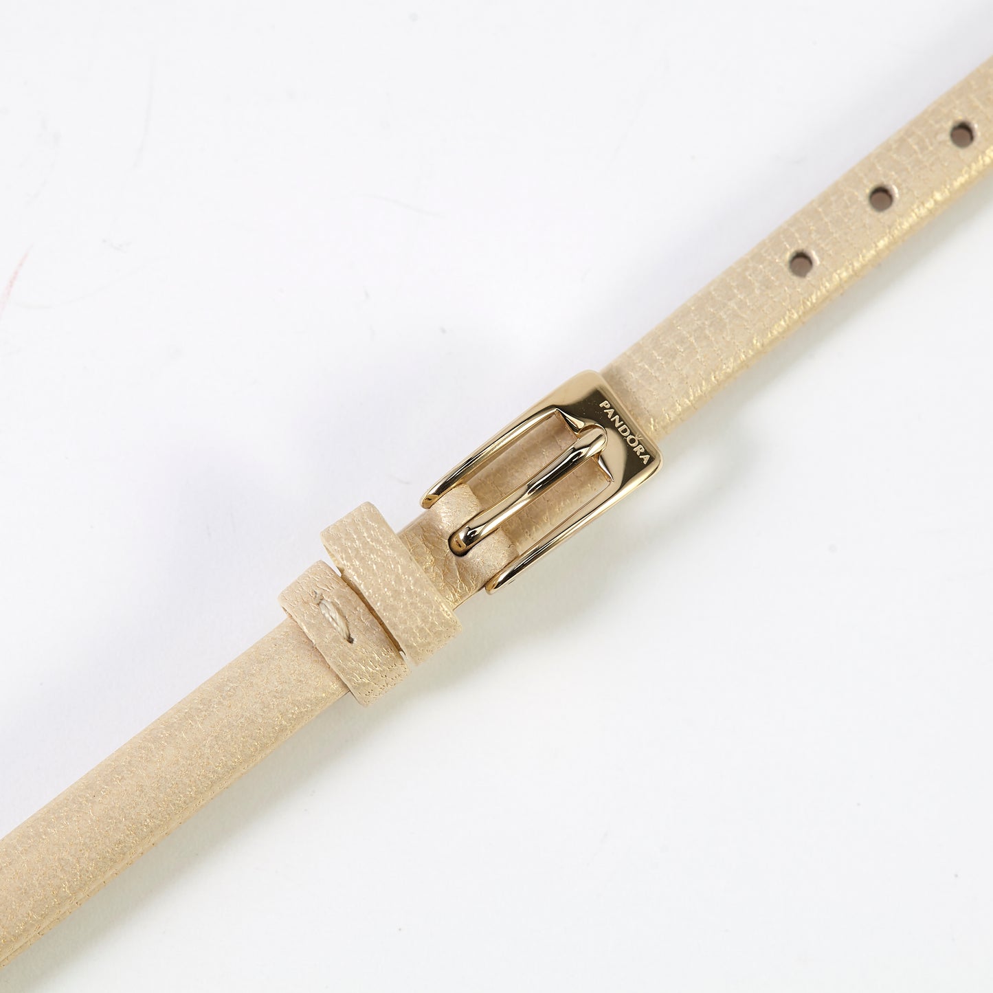 Pandora SW1156 Double Wrap Notched Beige Leather Strap with Gold Buckle 4mm x 6mm