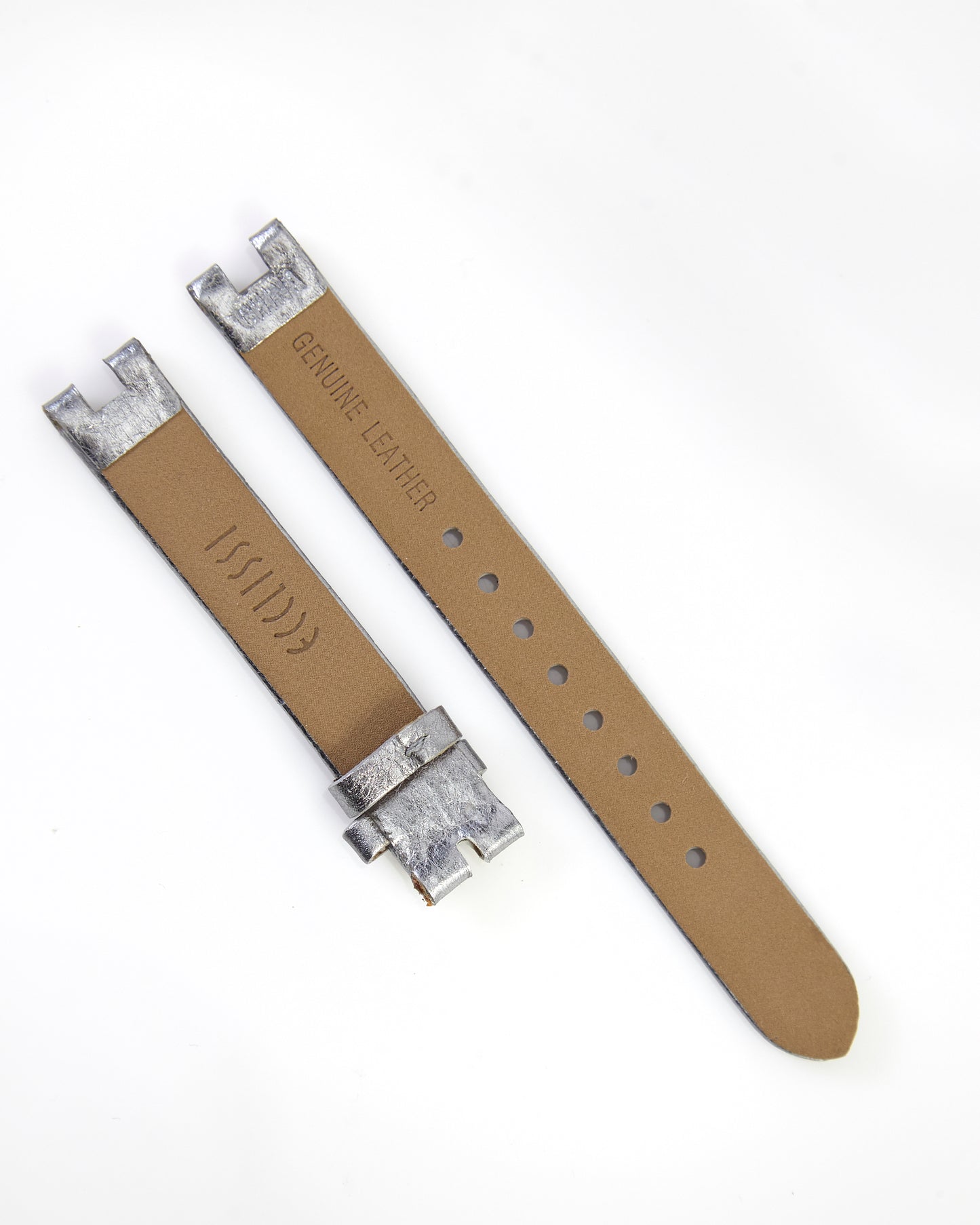 Ecclissi 12mm x 12mm Notched Silver Metalic Leather Strap 23375