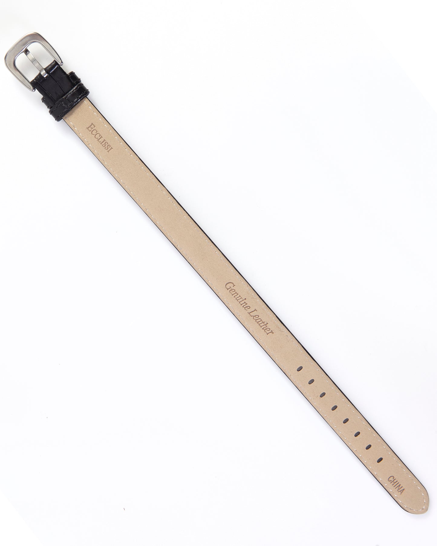 Ecclissi 12mm Black Alligator Grain Leather Ladies One-Piece Strap 23180 23183