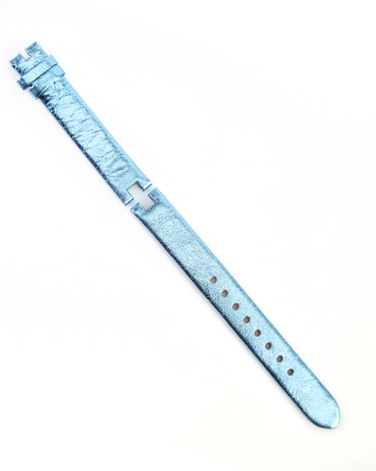 Ecclissi 12mm x 12mm Notched Blue Metalic Leather Strap 23370