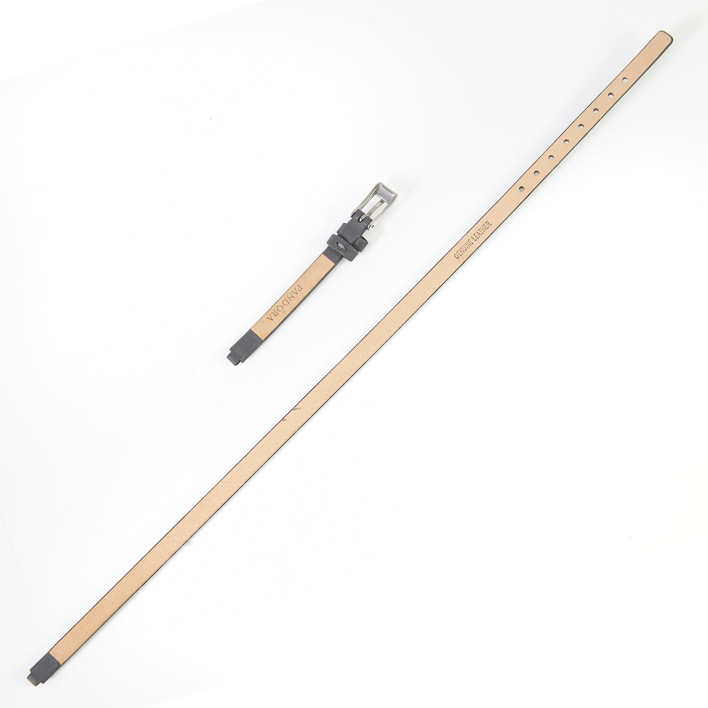 Pandora SW1157 Double Wrap Notched Gray Leather Strap with Steel Buckle 4mm x 6mm