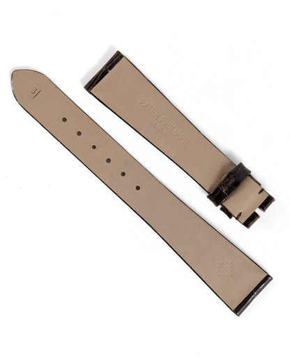 Patek Philippe Original OEM Shiny Dark Brown Flat Alligator Watch Strap 18mm x 14mm