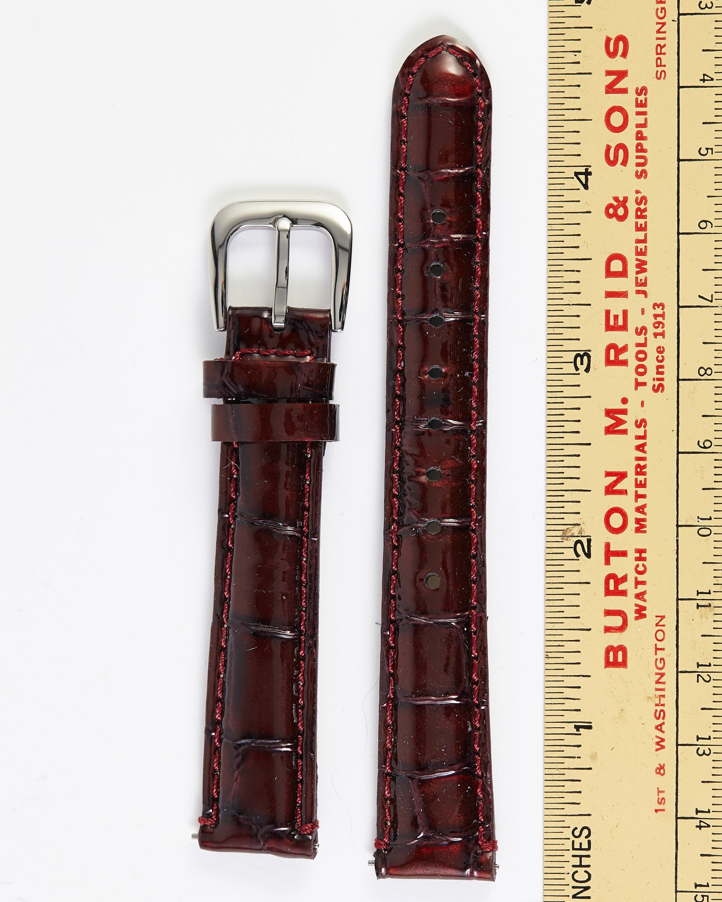 Ecclissi 16mm x 14mm Burgundy Leather Crocodile Grain Strap original Buckle 23945