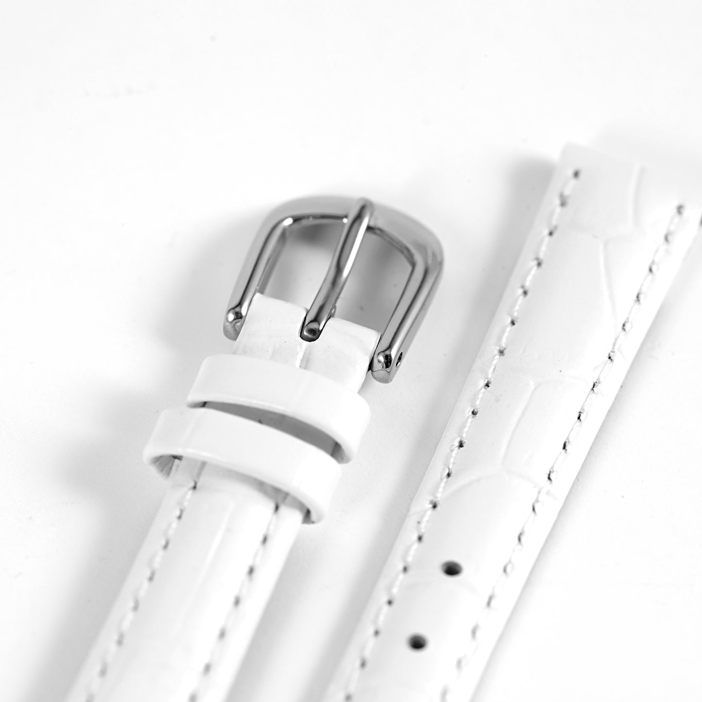 Ecclissi 12mm x 10mm White Alligator Grain Leather Strap with original Buckle